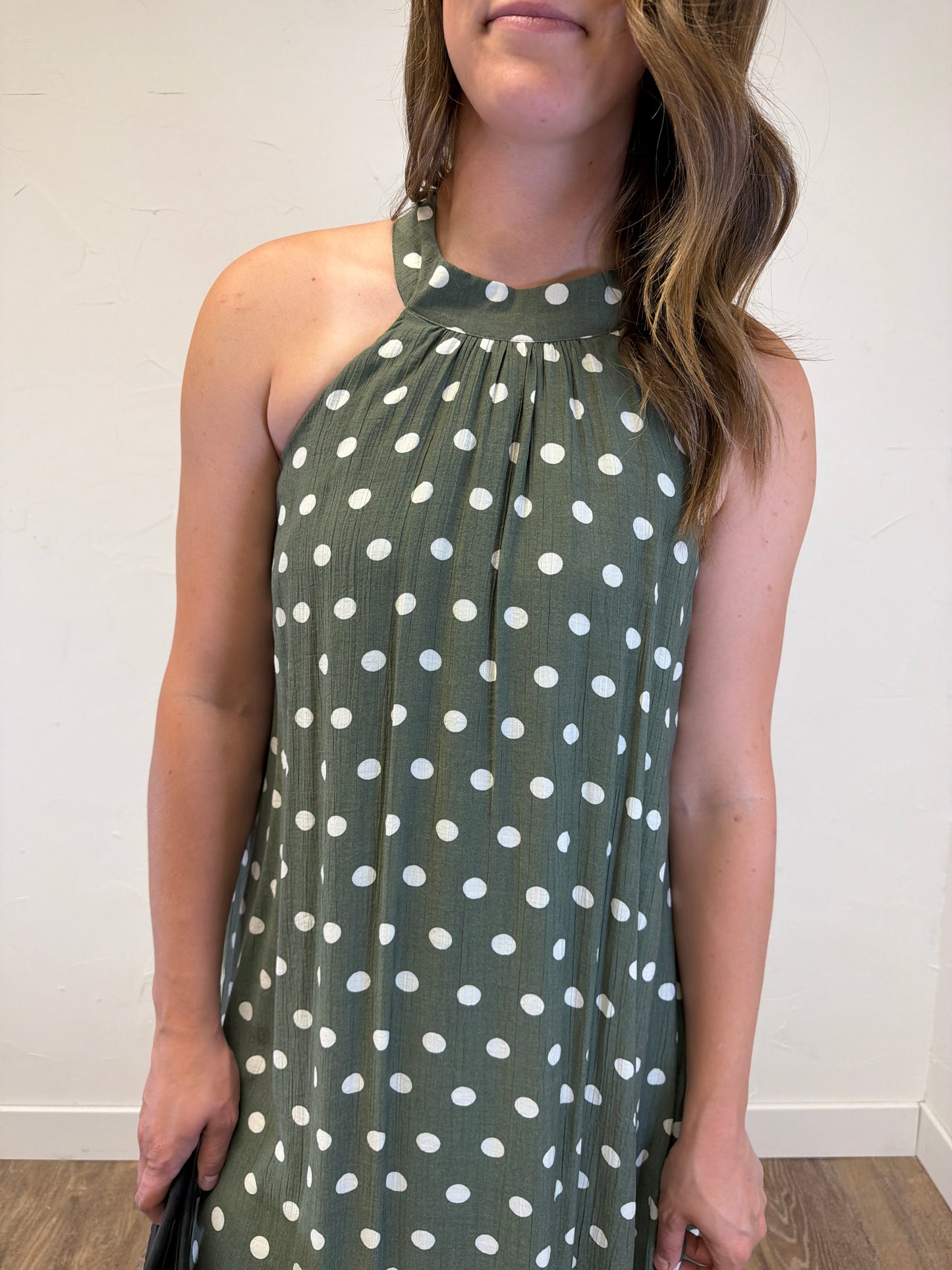 Polka Dot Print Halter Maxi Dress