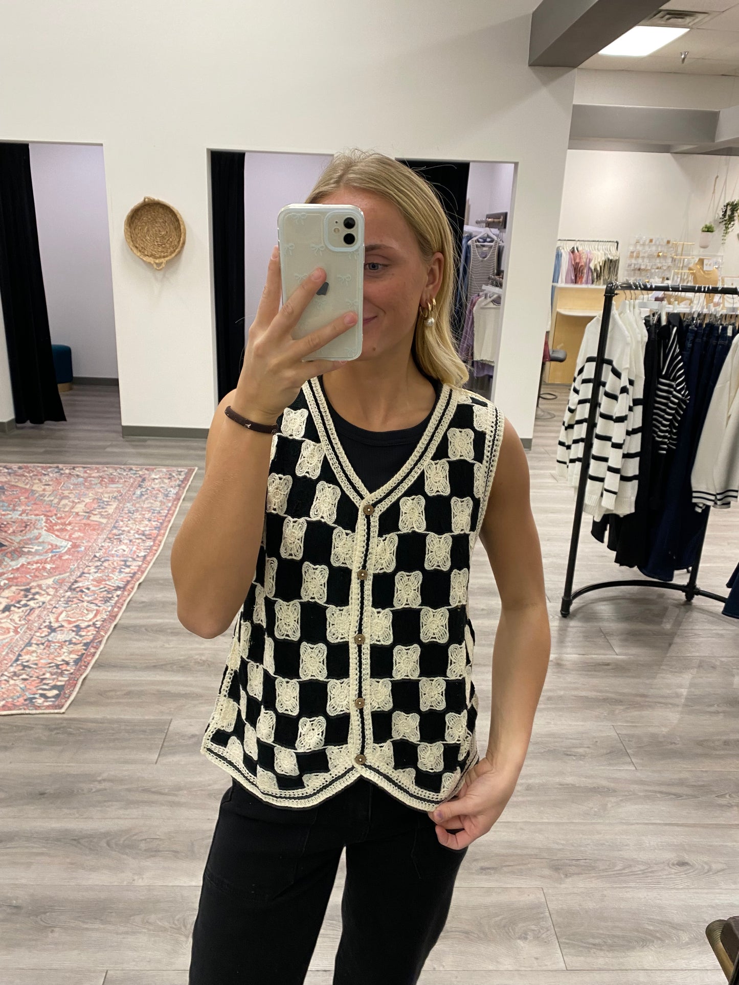 Checker Crochet Sweater Vest