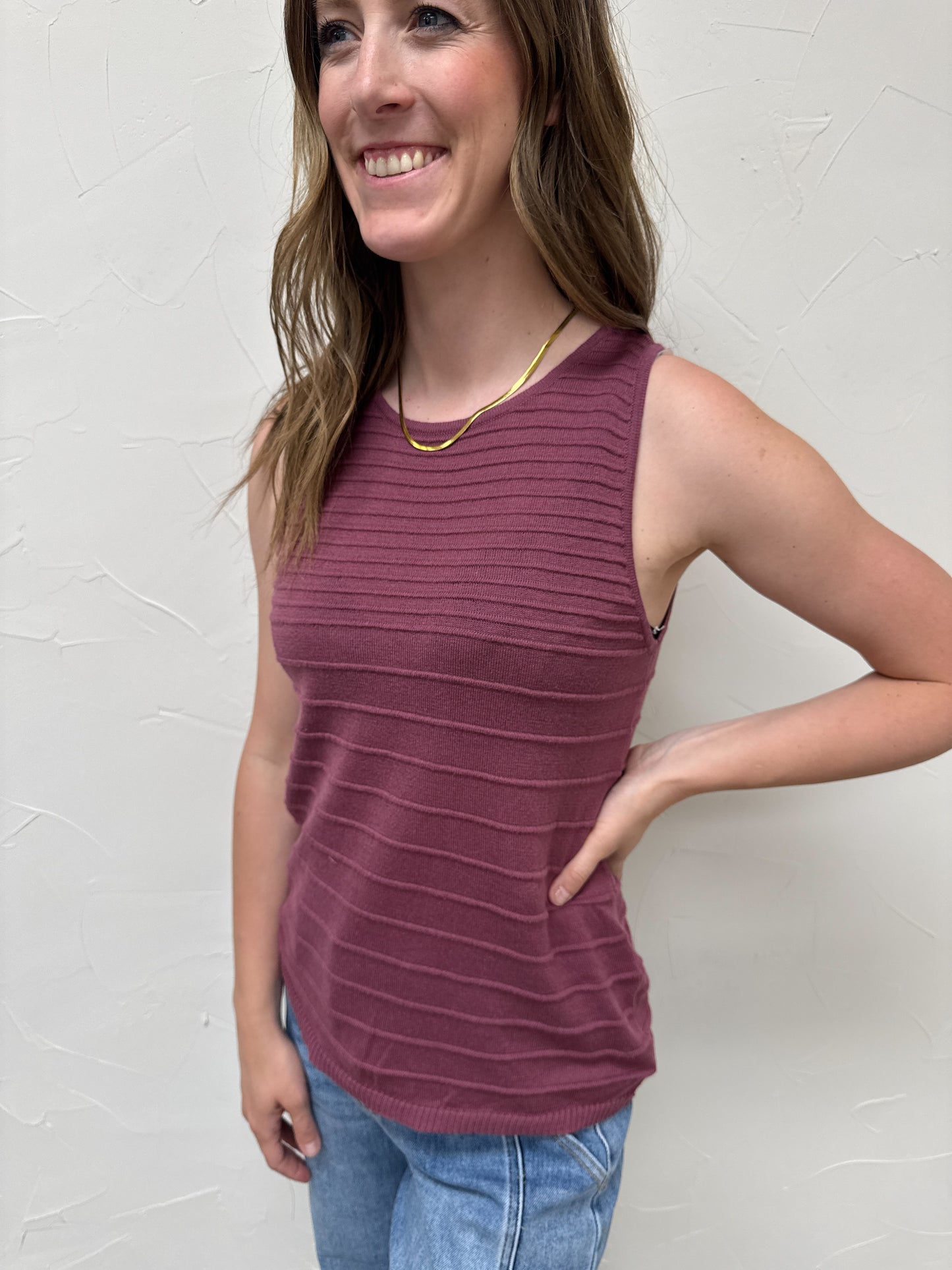 Pintuck texture striped tank top
