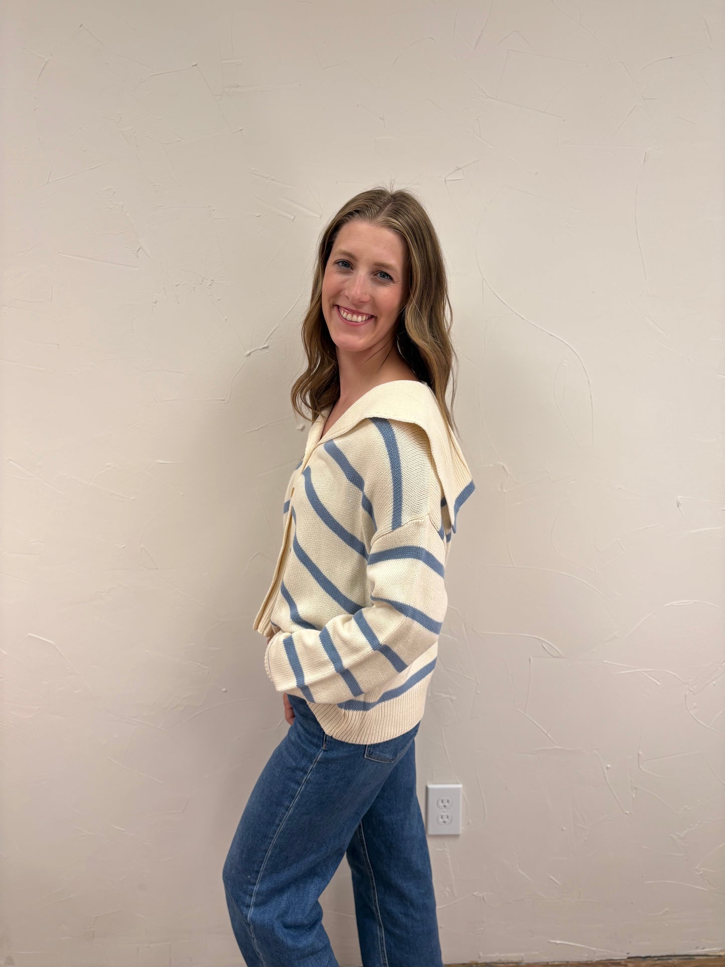 Striped Sailor-Collar Cardigan