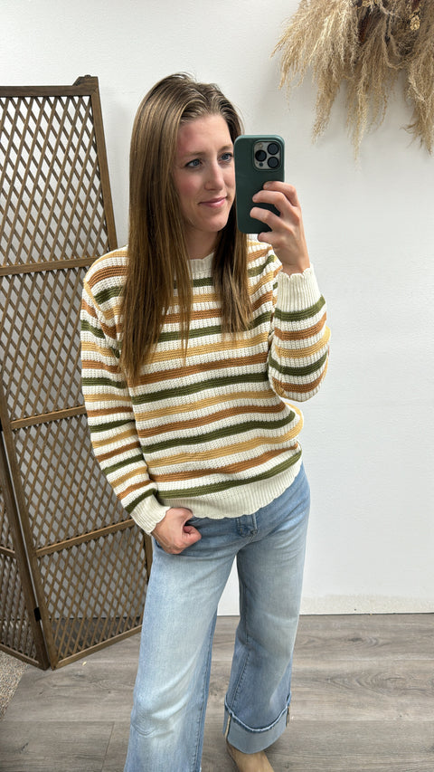 Multi Color Stripe Scalloped Edge Sweater