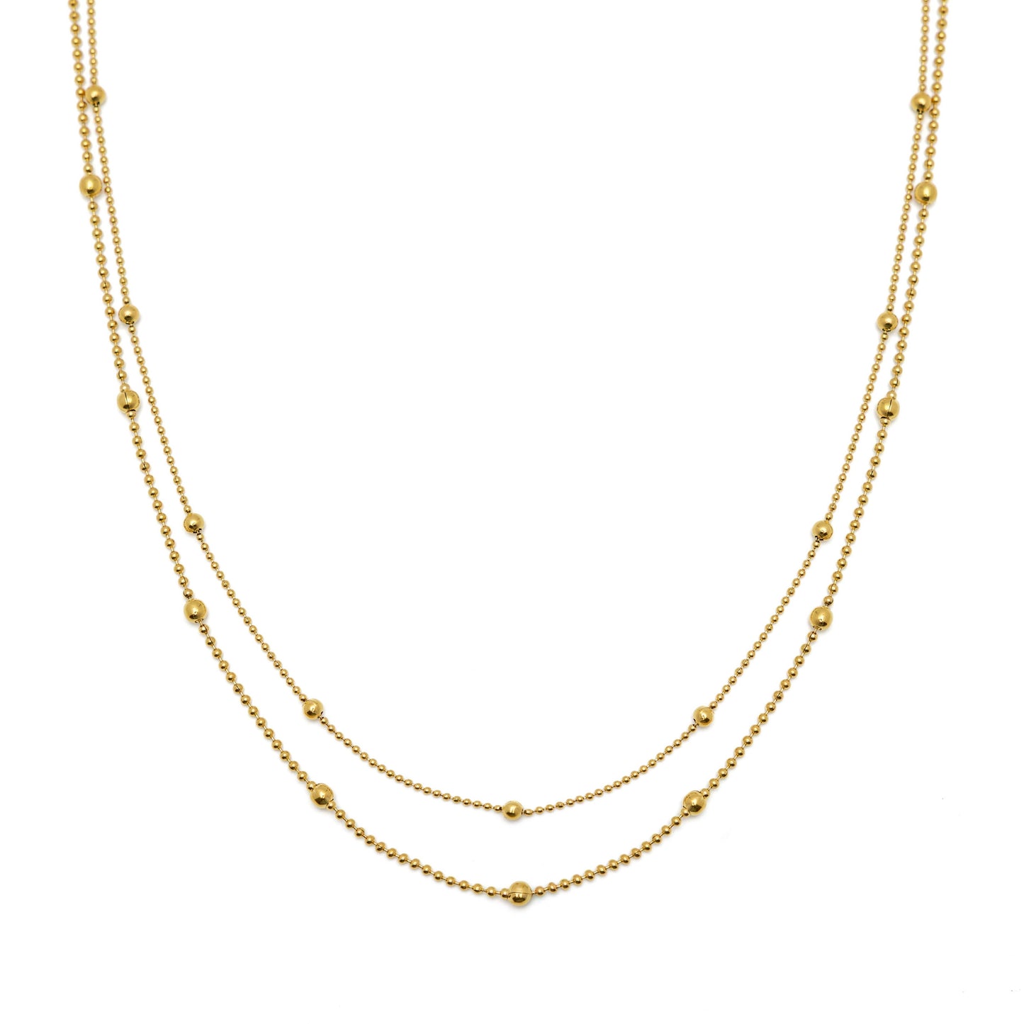Waterproof Gold Double Beaded Chain Necklace
