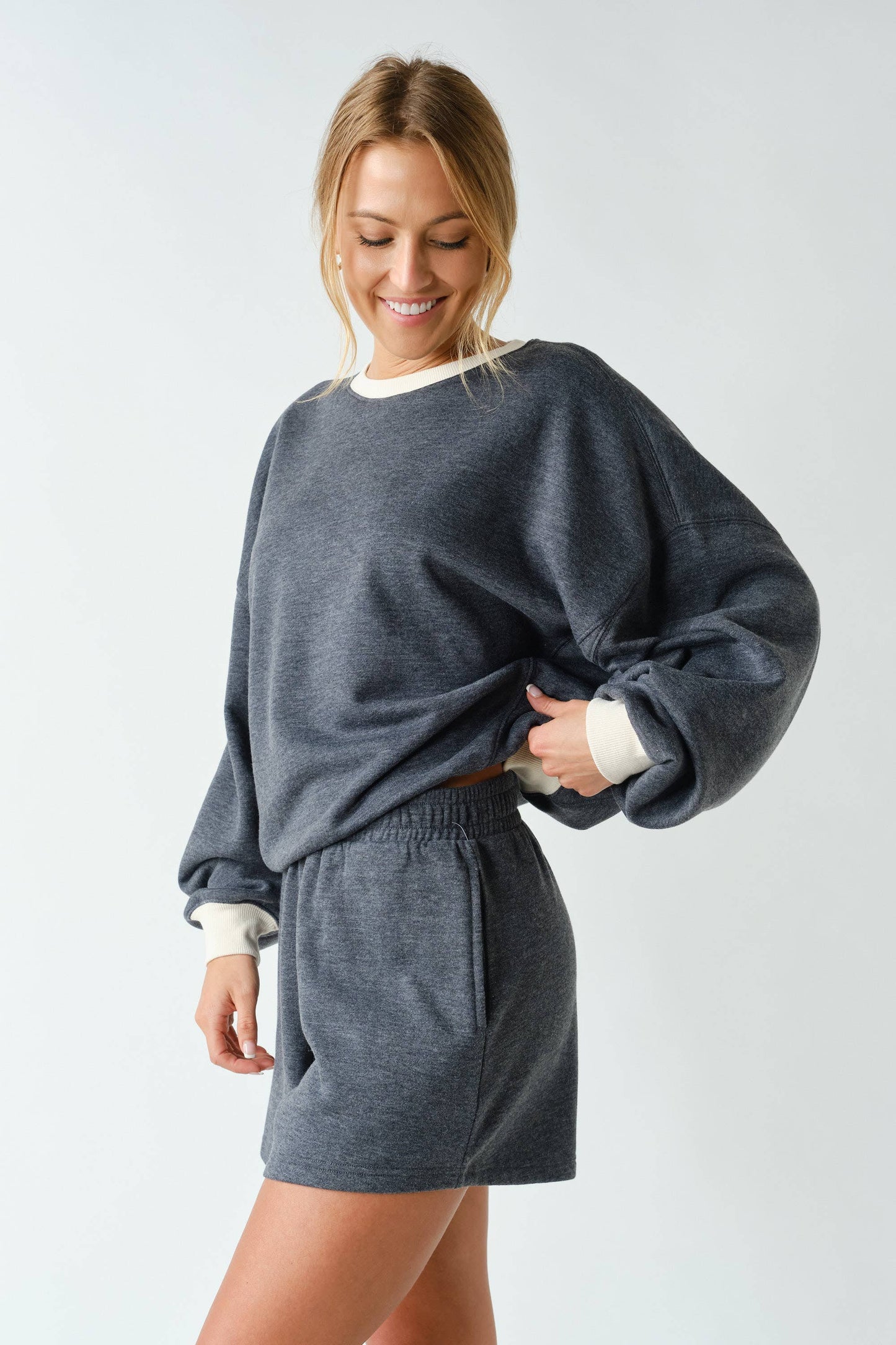 Cotton Fleece Contrast Crewneck Set