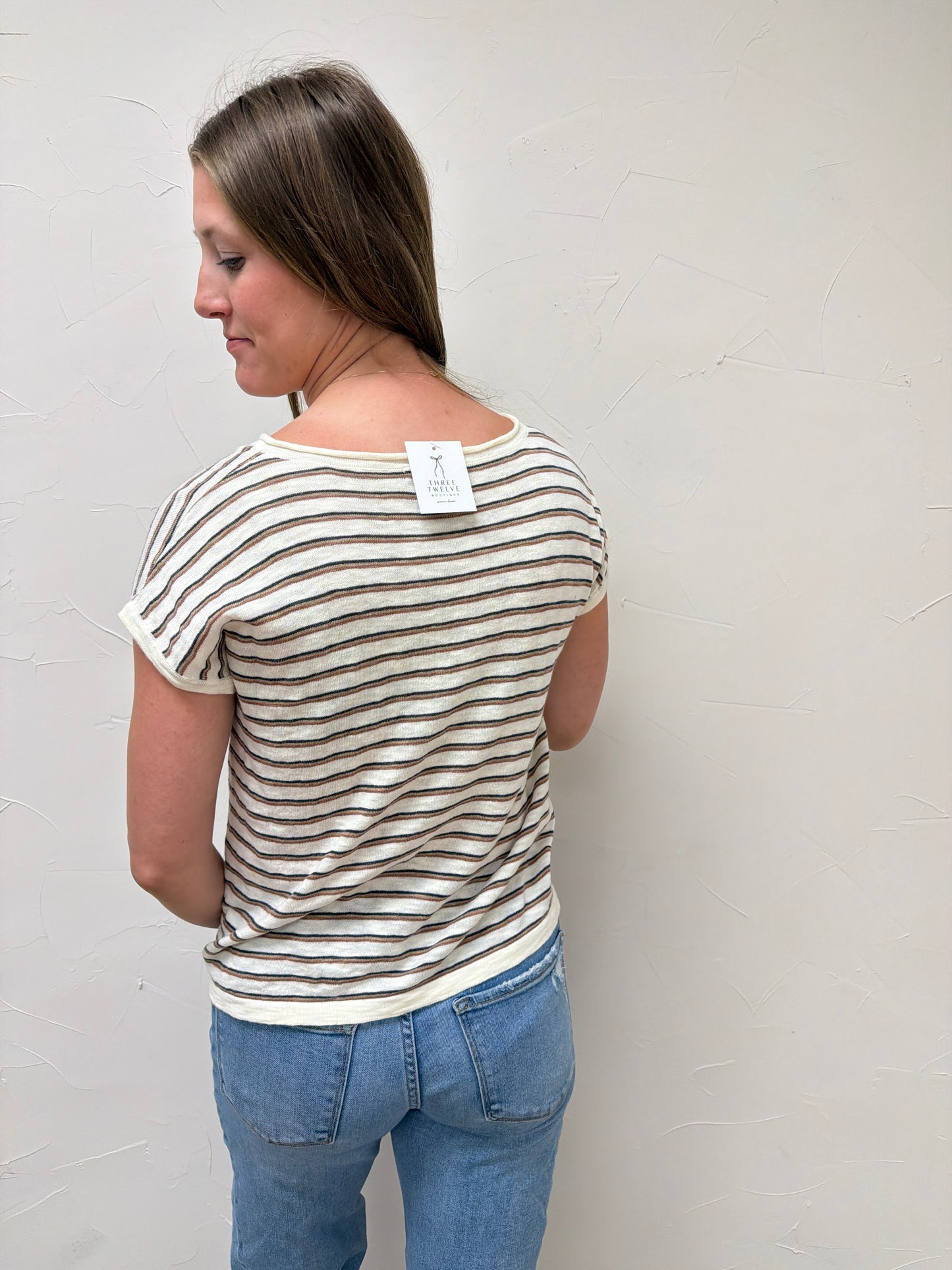 Multi Striped Slit Neck Sweater Top for Women – Colorful Knit Pullover