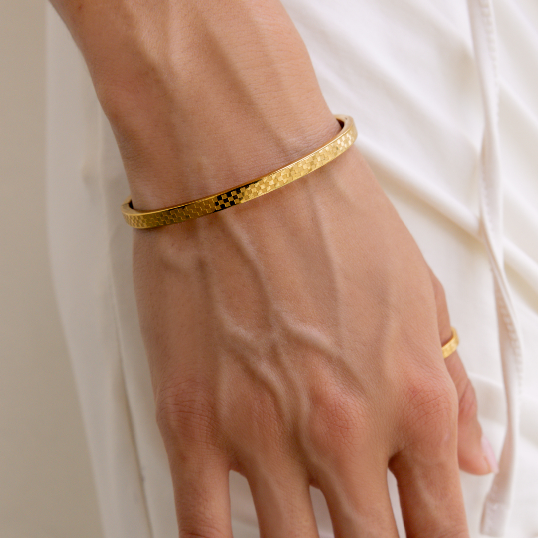Chess Waterproof Gold Bangle Bracelet