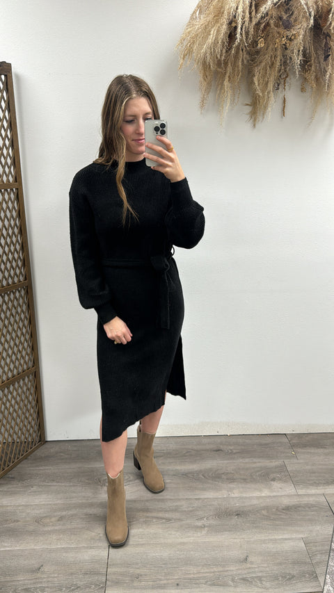 Sweater Midi Dress with Belt