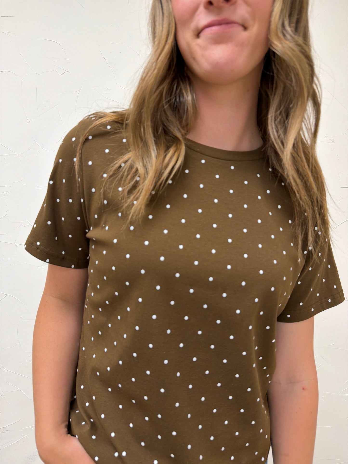 Polka Dot Crew Neck Cotton KNit Top
