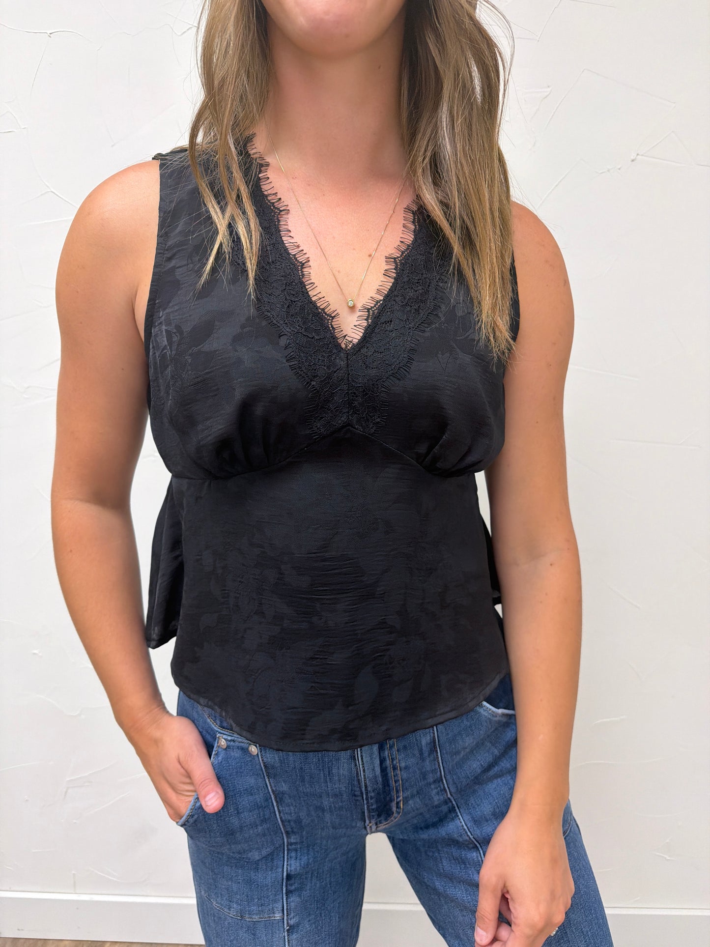 Satin Jacquard Lace Trim Tank