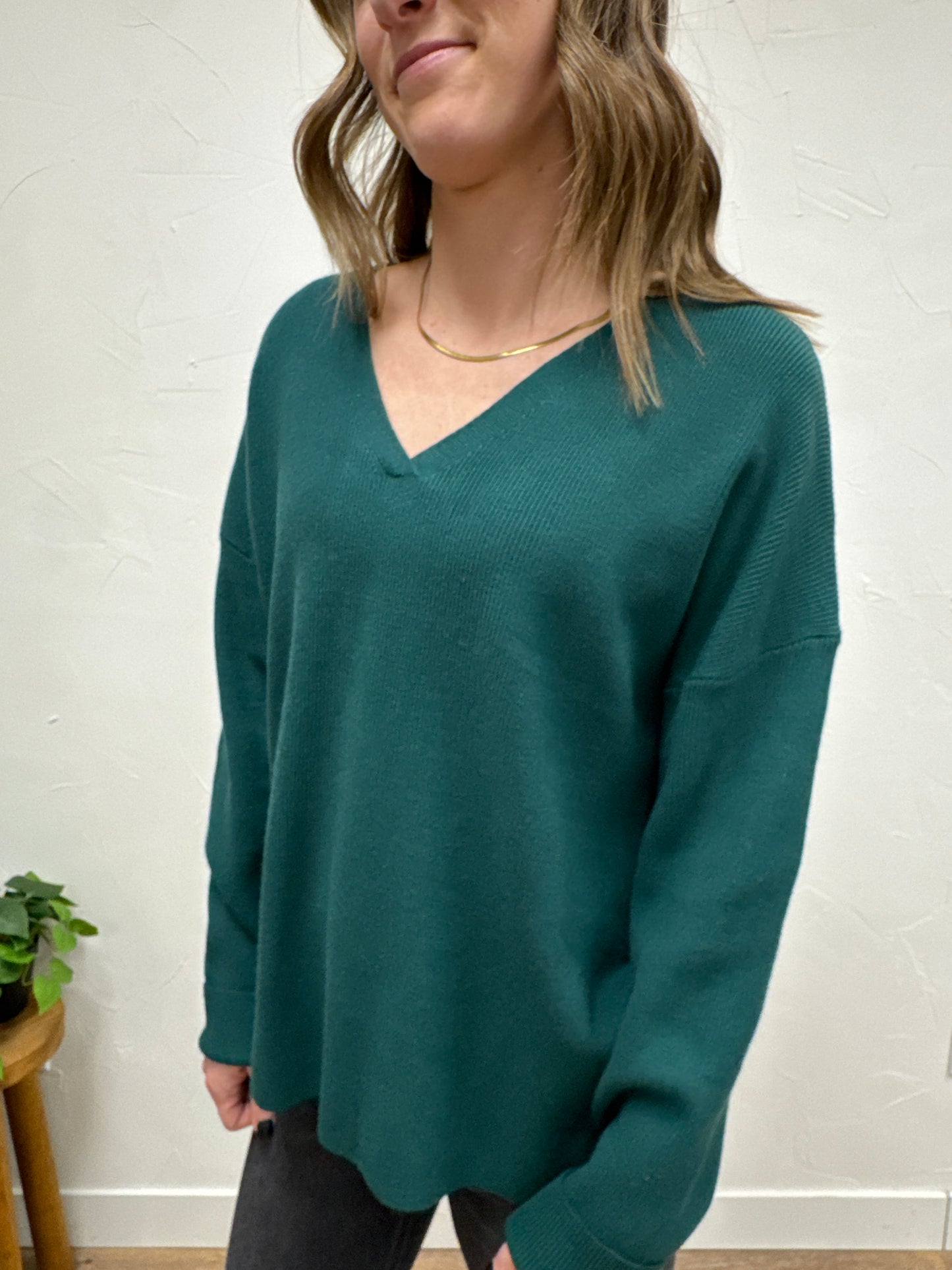 Lightweight V Neck Drop Shoulder Sweater