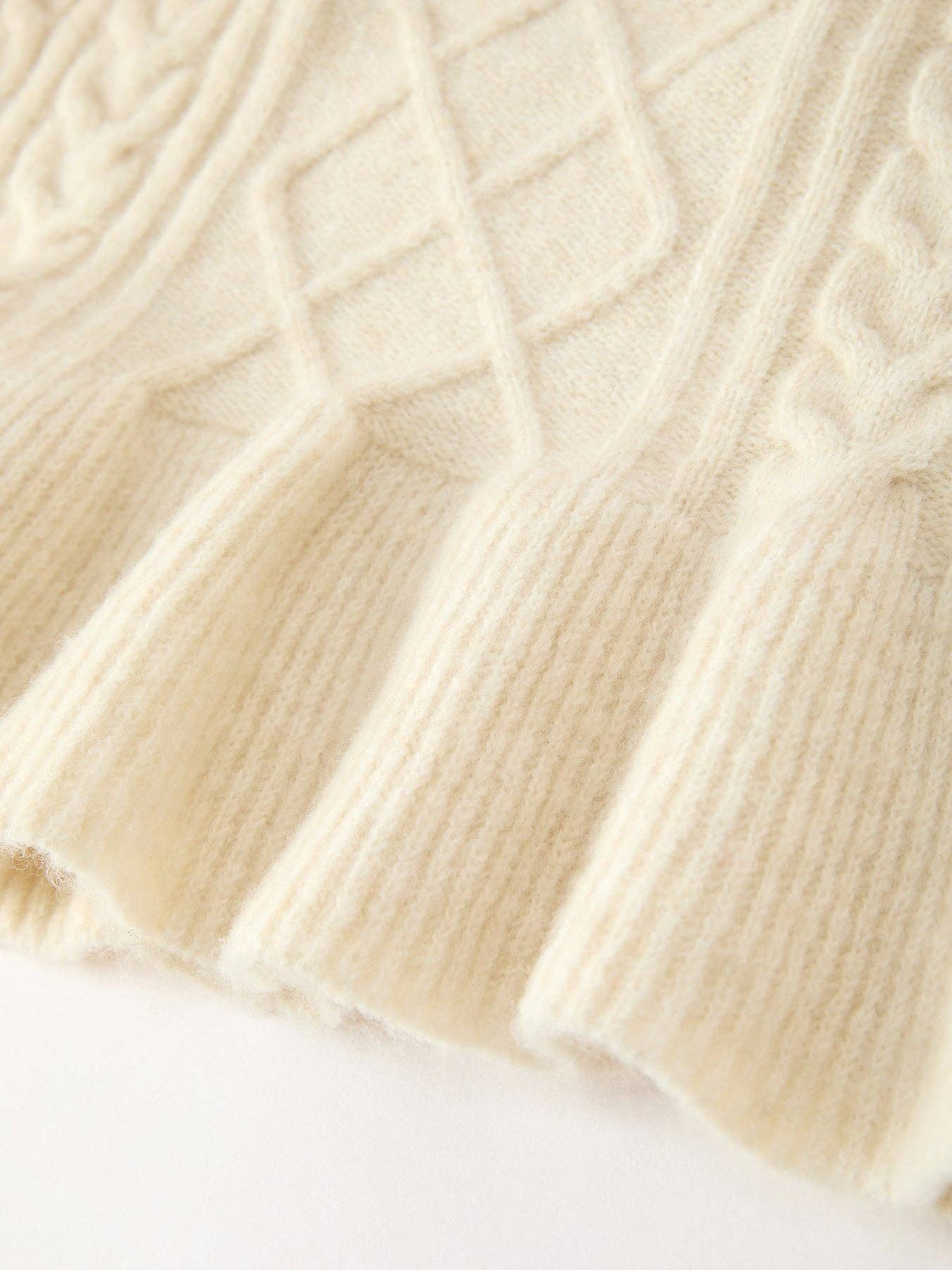 Girls Ivory Cable Knit Ruffle Sweater Dress