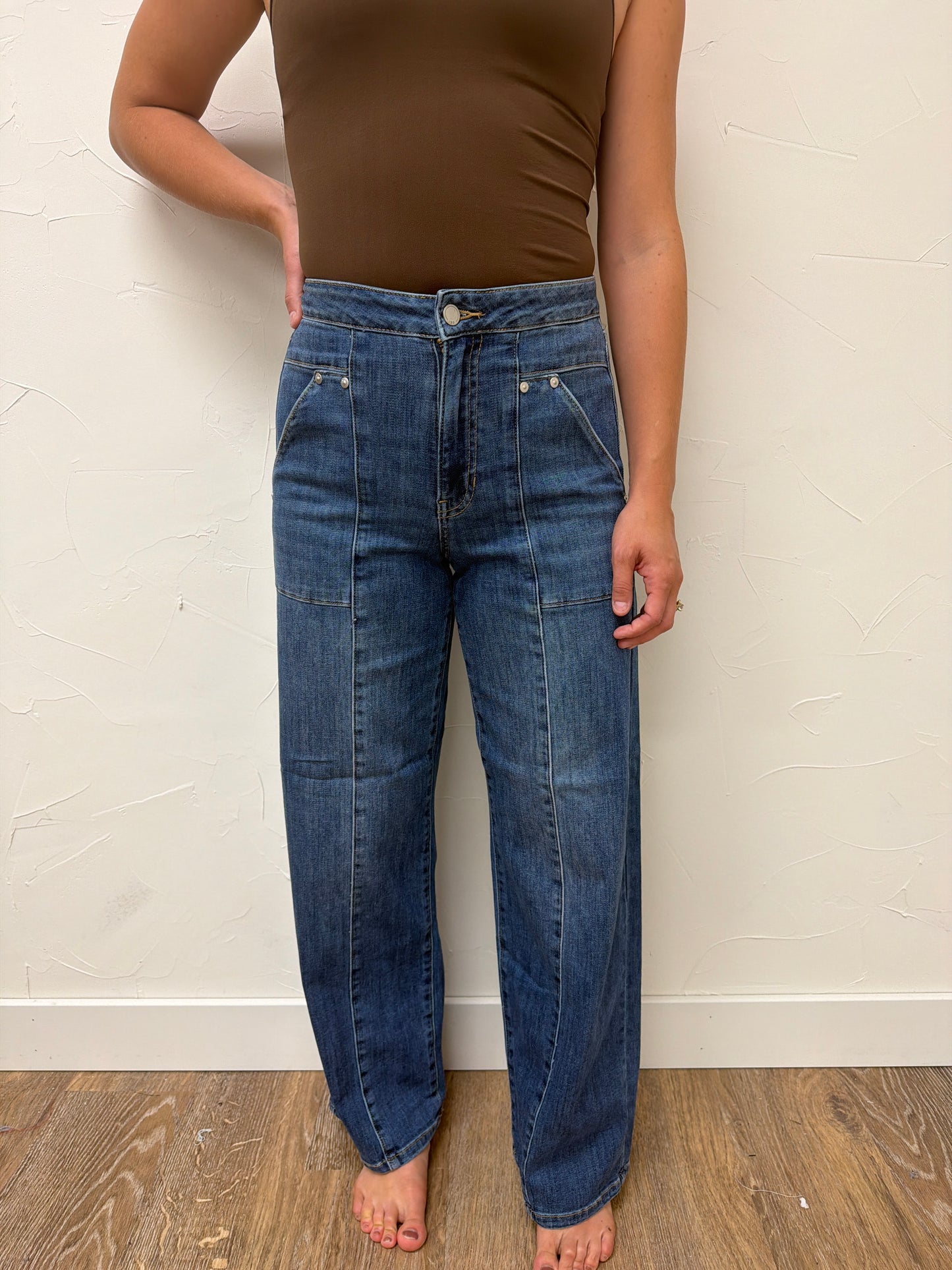 Large Pocket Front Seam Jeans