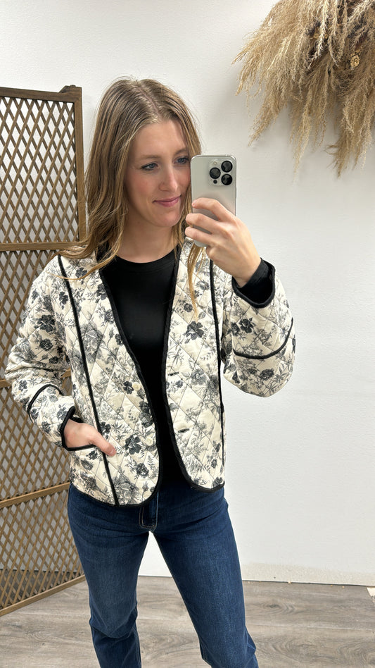 Quilted Floral Jacket with Pockets