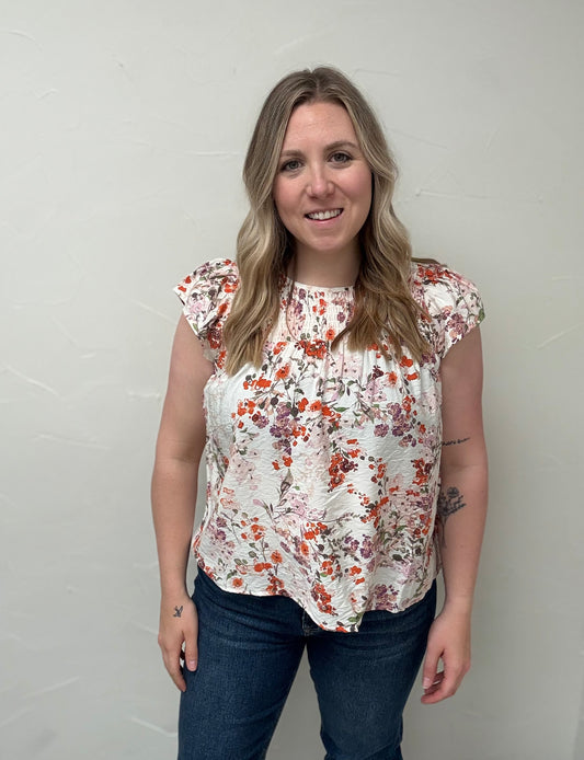 Flutter Sleeve Smocked Chest Top