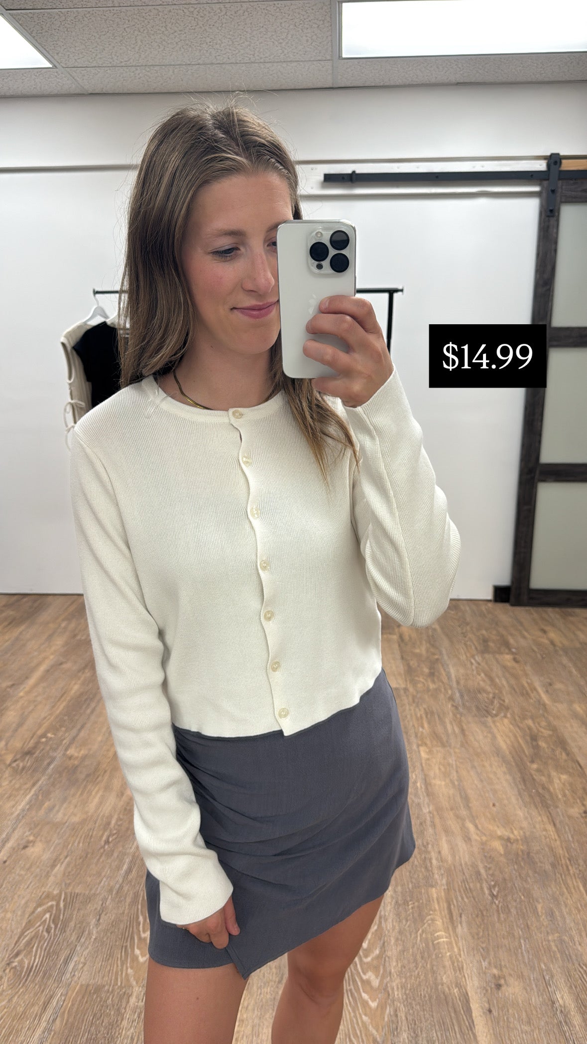 7 button crewneck long sleeve cardigan