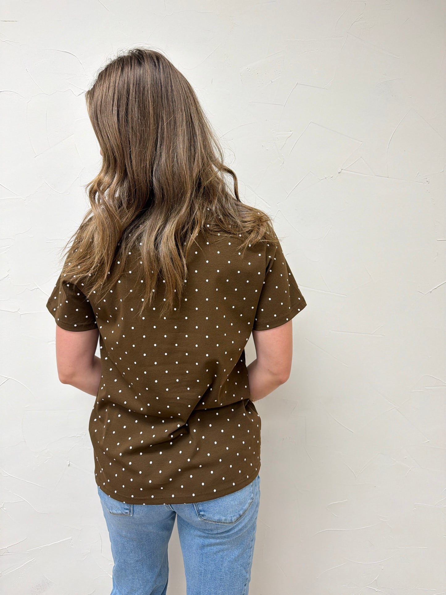 Polka Dot Crew Neck Cotton KNit Top