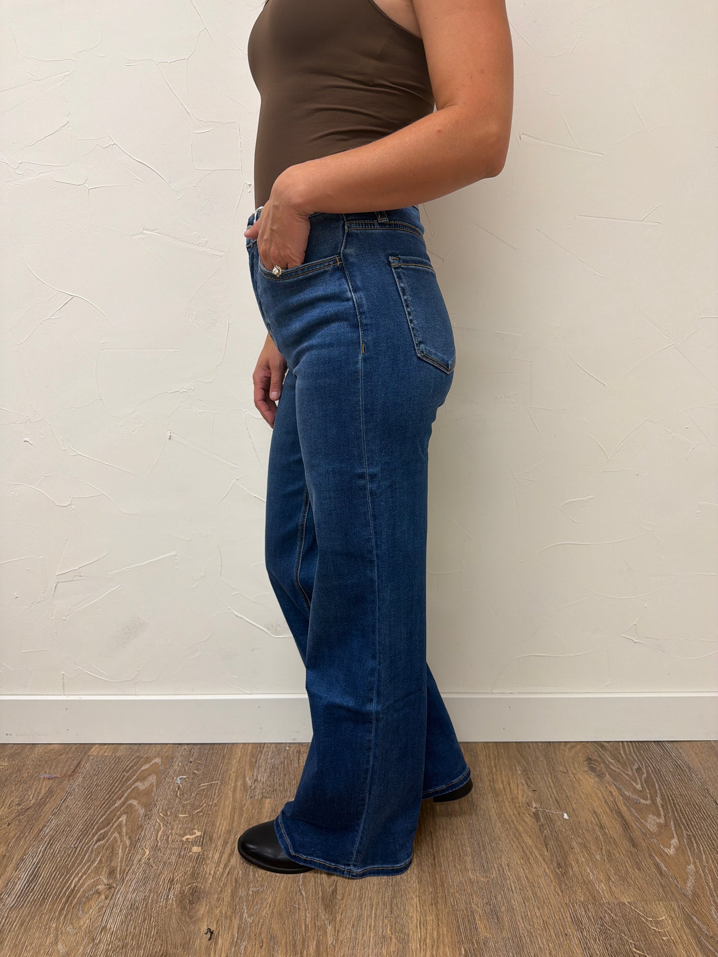 High Rise wide leg vervet denim