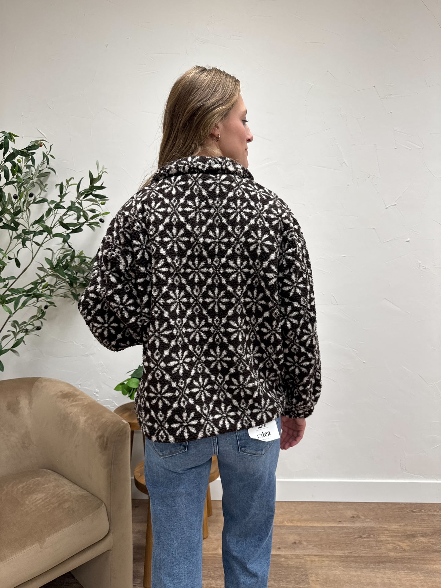 Snowflake Zip-Up Sherpa Jacket
