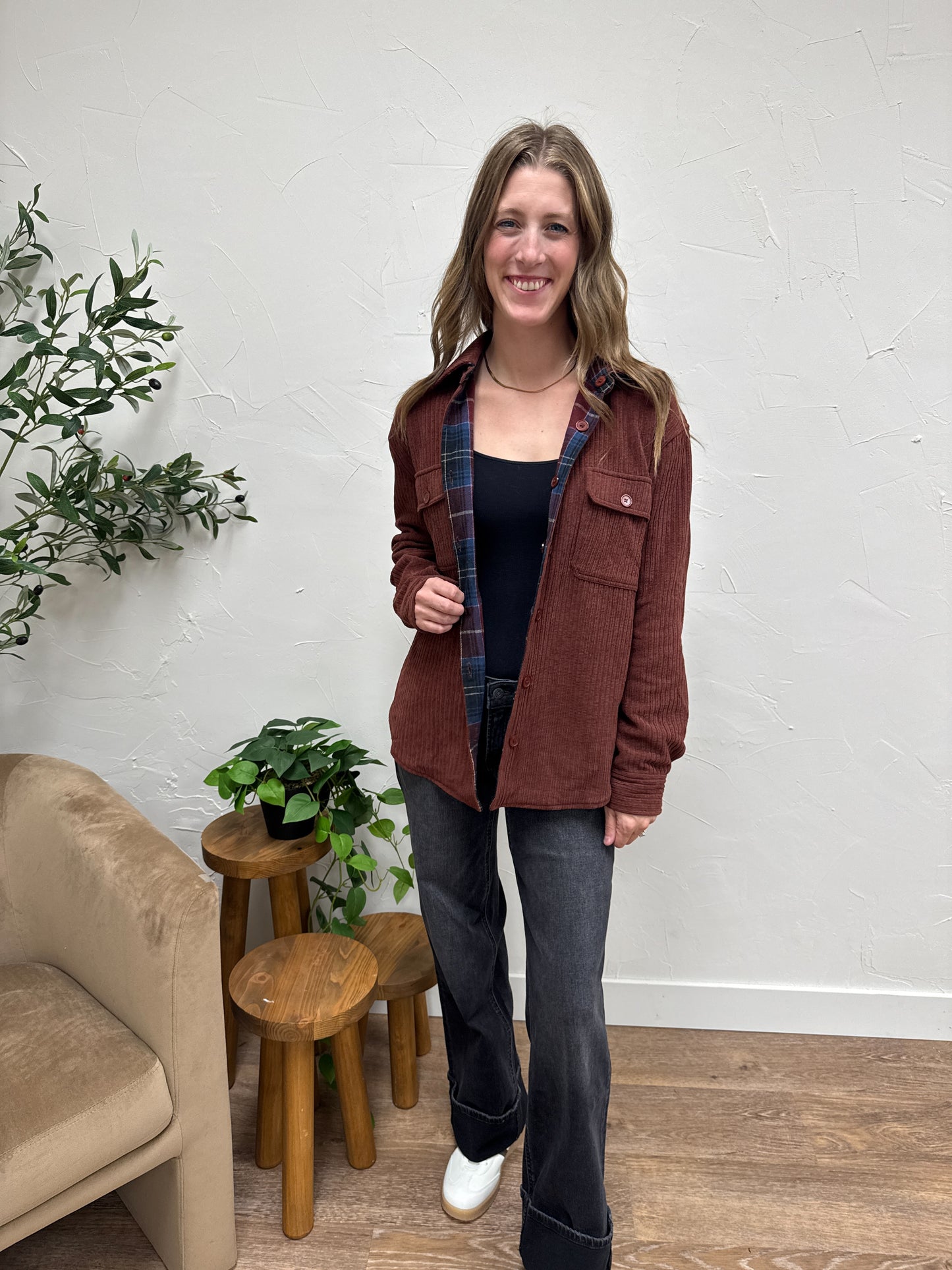 Collared Check Pocket Button Down Cardigan