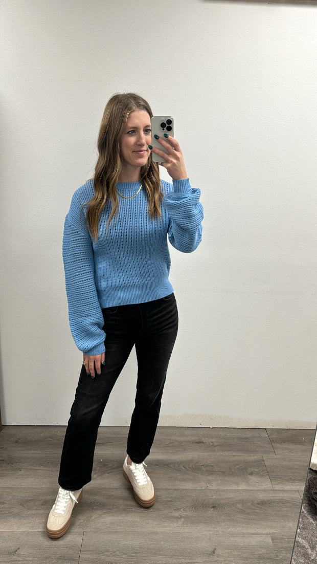 Open Knit Balloon Sleeve Sweater