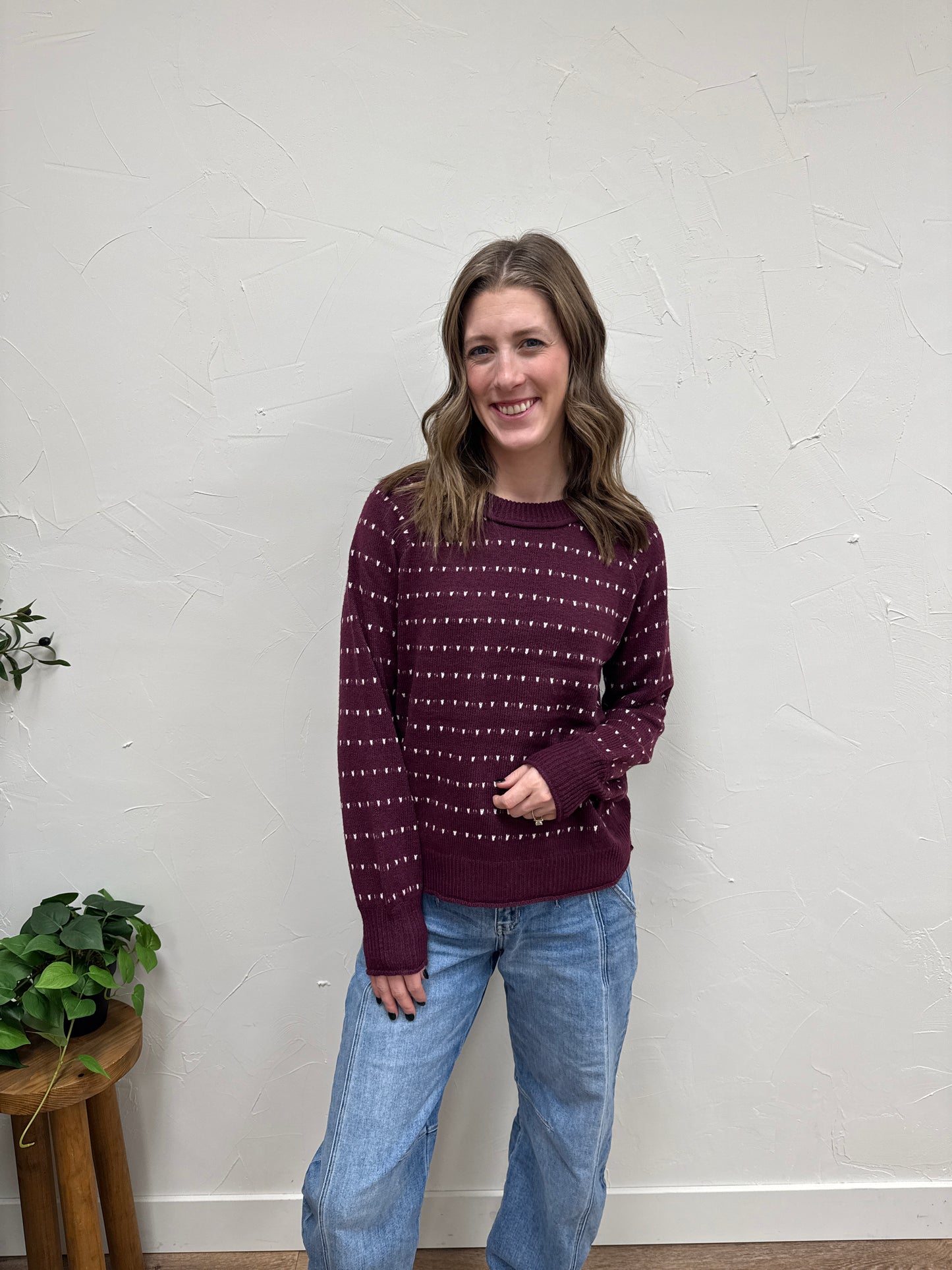 Textured Striped Raglan Sleeve Pullover