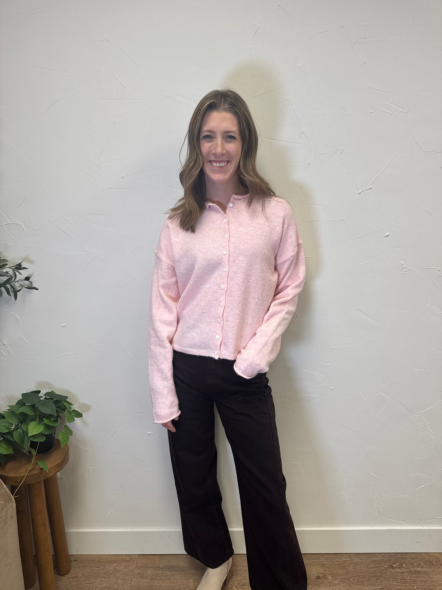 Rolled Collar Button Down Cardigan