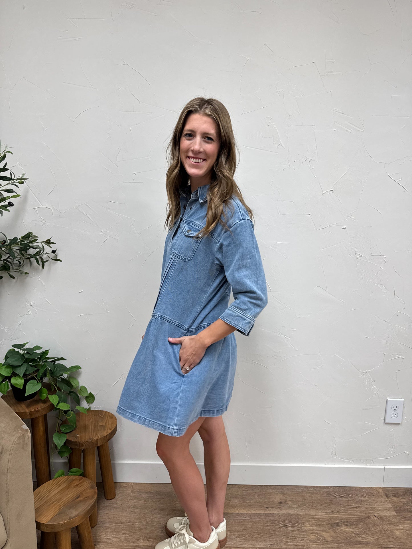 Denim button up mini dress