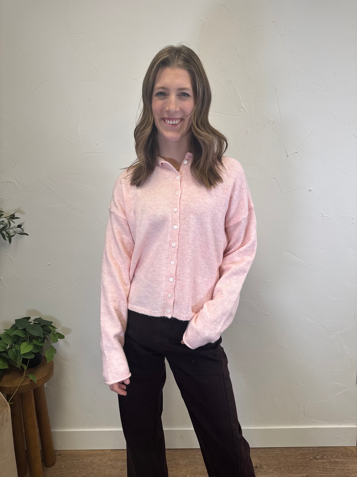 Rolled Collar Button Down Cardigan