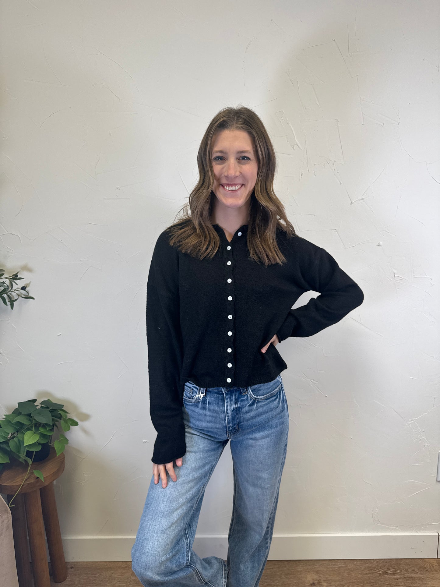 Rolled Collar Button Down Cardigan