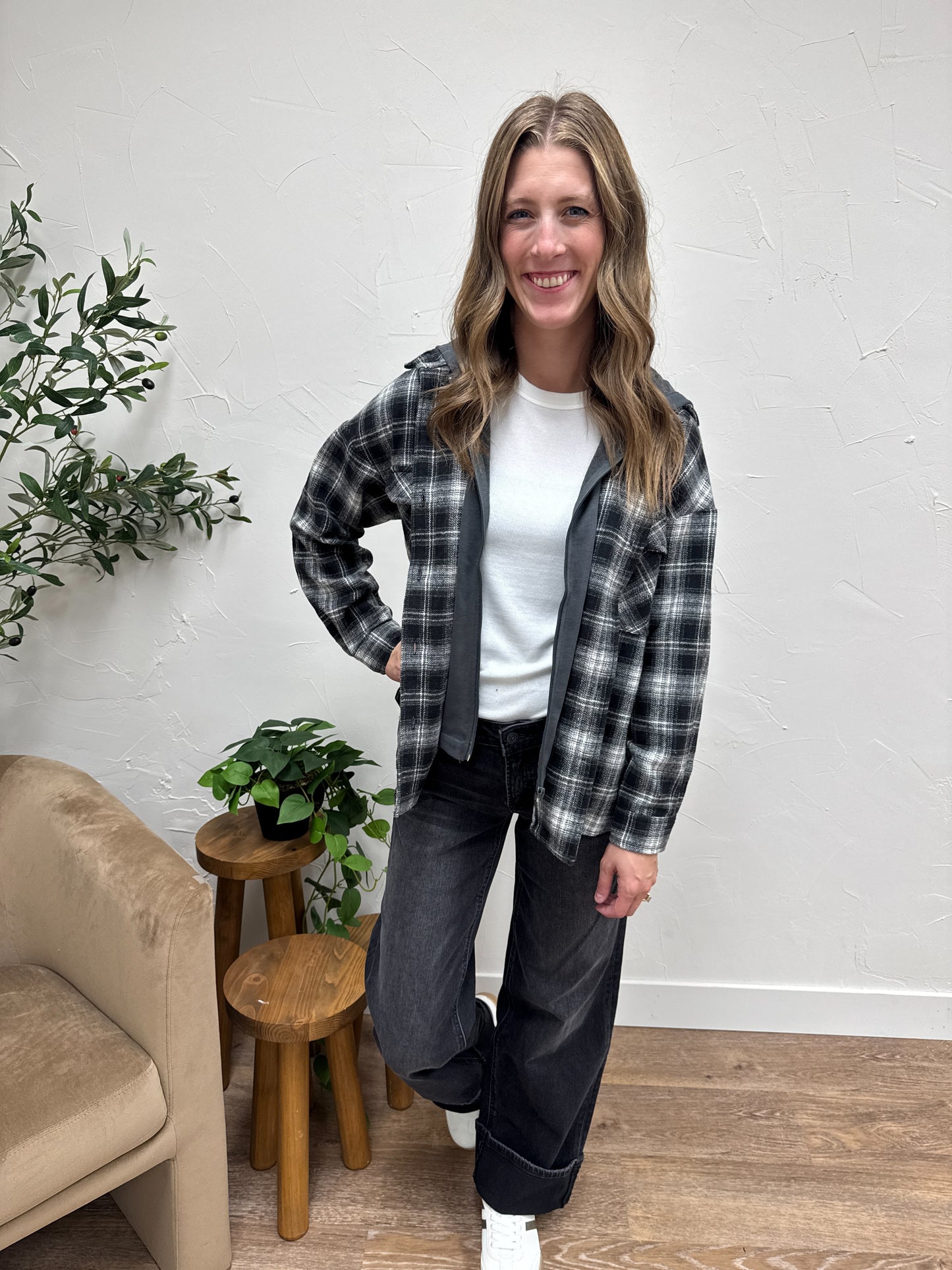 Twofer Plaid Button Down Shacket