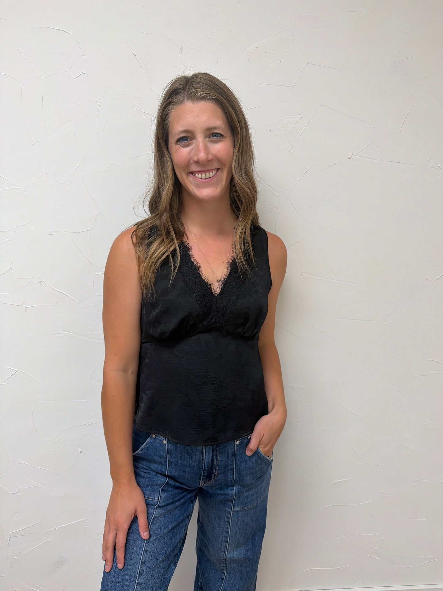 Satin Jacquard Lace Trim Tank