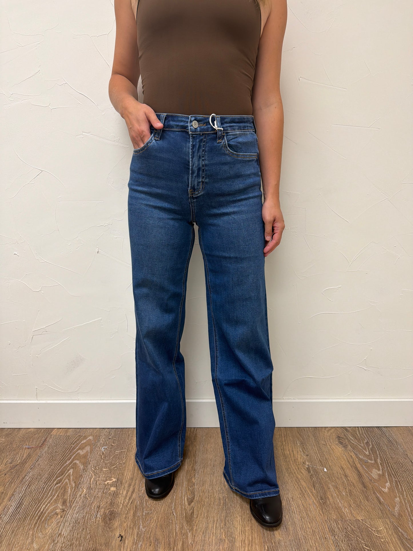High Rise wide leg vervet denim