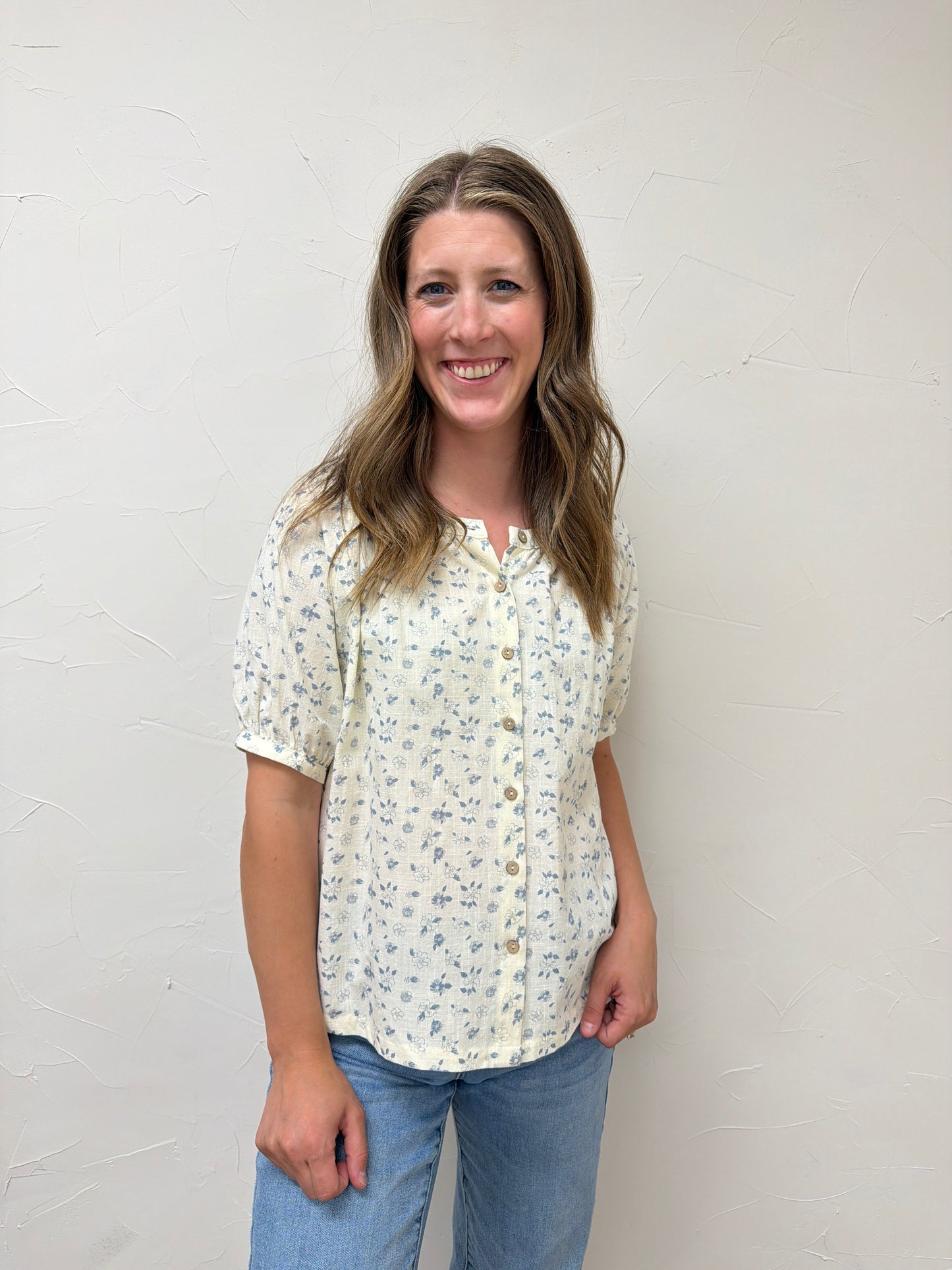 Floral Print Round Neck Cotton Blouse