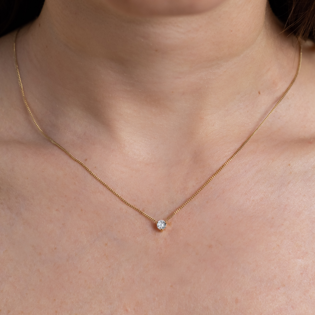 Waterproof 4mm Round Brilliant 5A CZ Solitaire Necklace