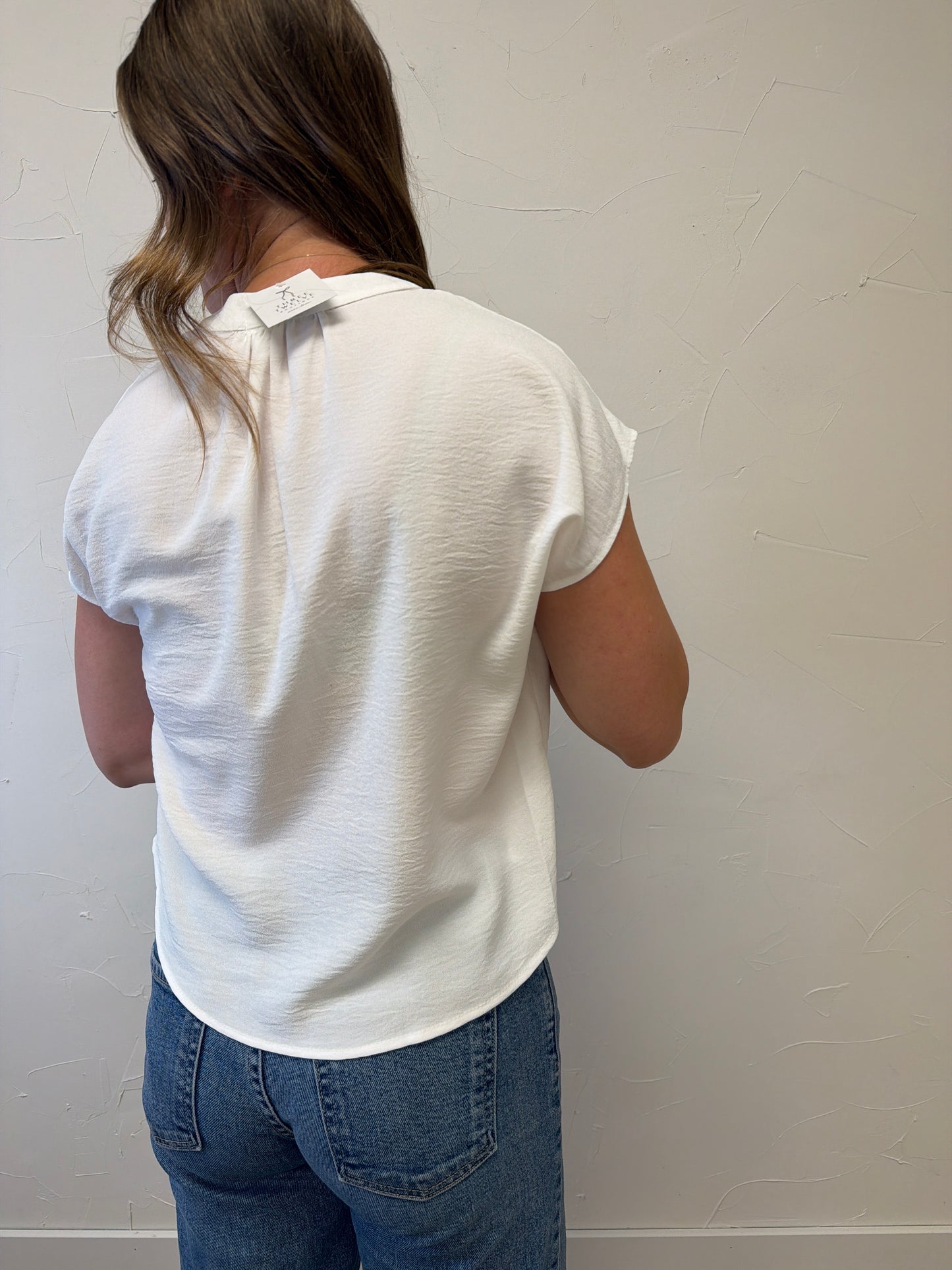 Henley neck Short Cap Sleeve Blouse
