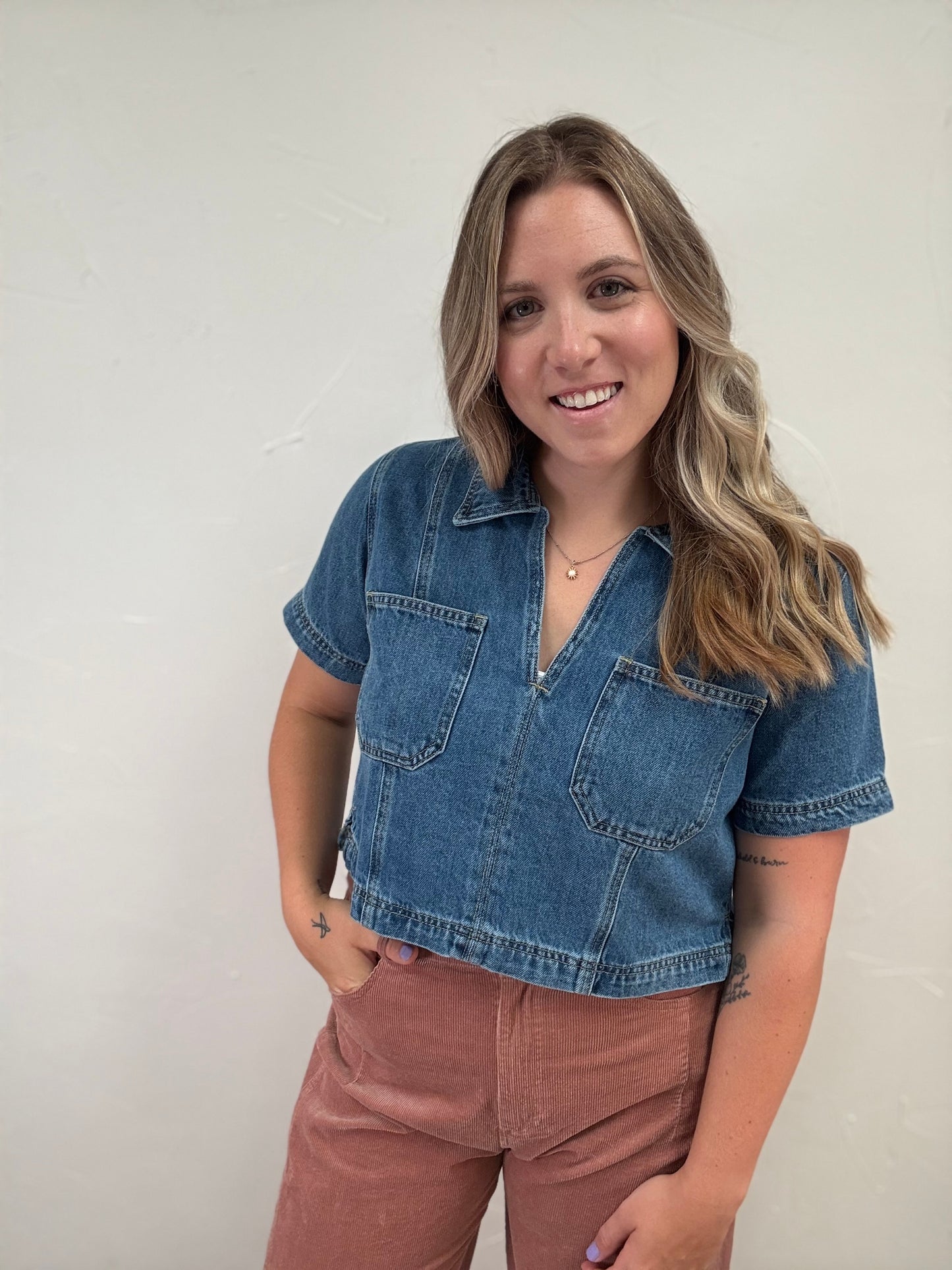 Boxy Collared Crop Top