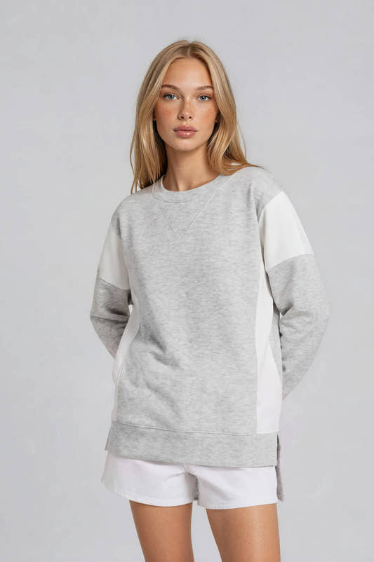 CREW NECK LONG SLEEVE COLOR BLOCK OVERSIZE TOP