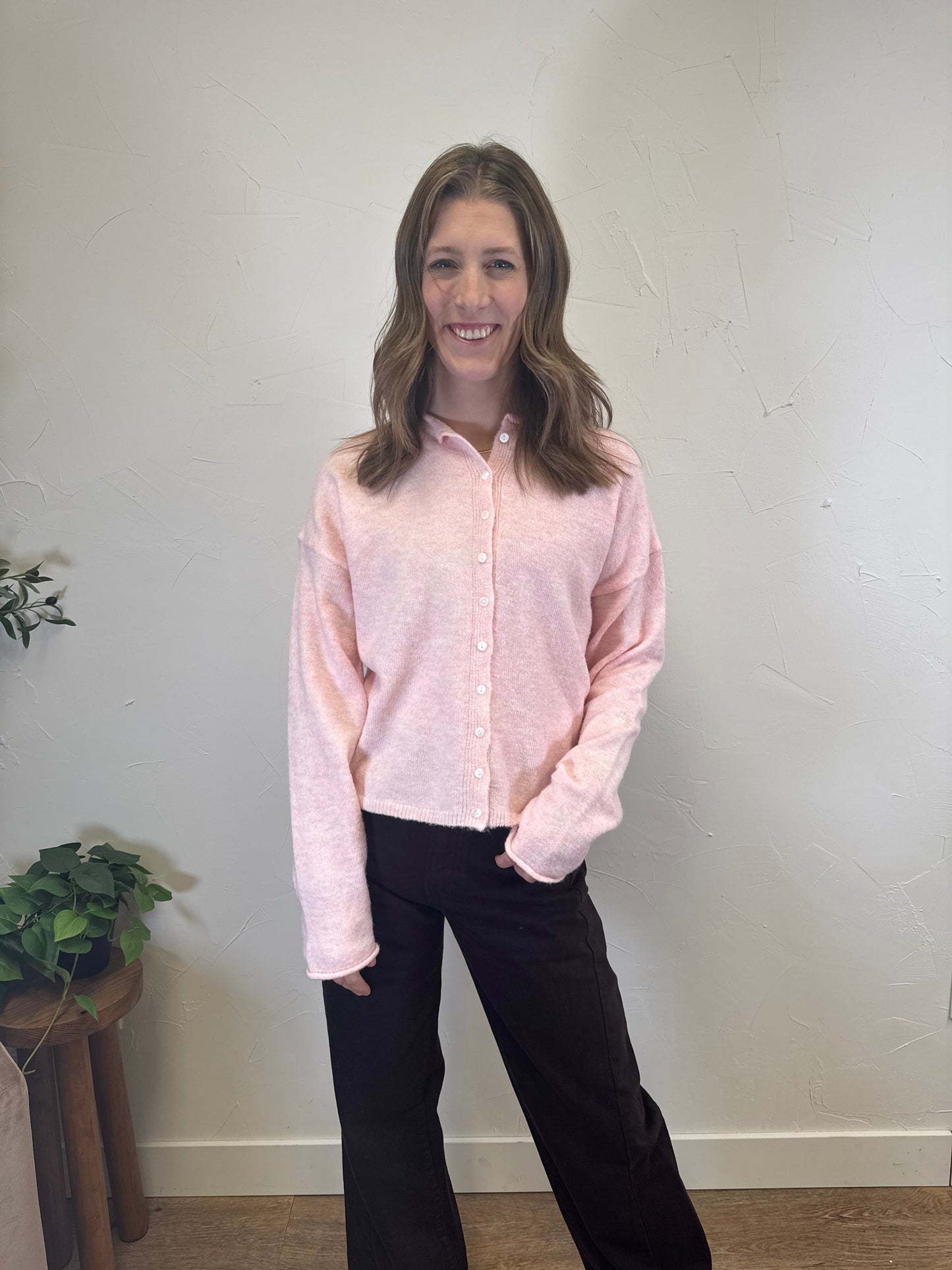 Rolled Collar Button Down Cardigan