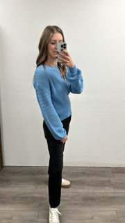 Open Knit Balloon Sleeve Sweater