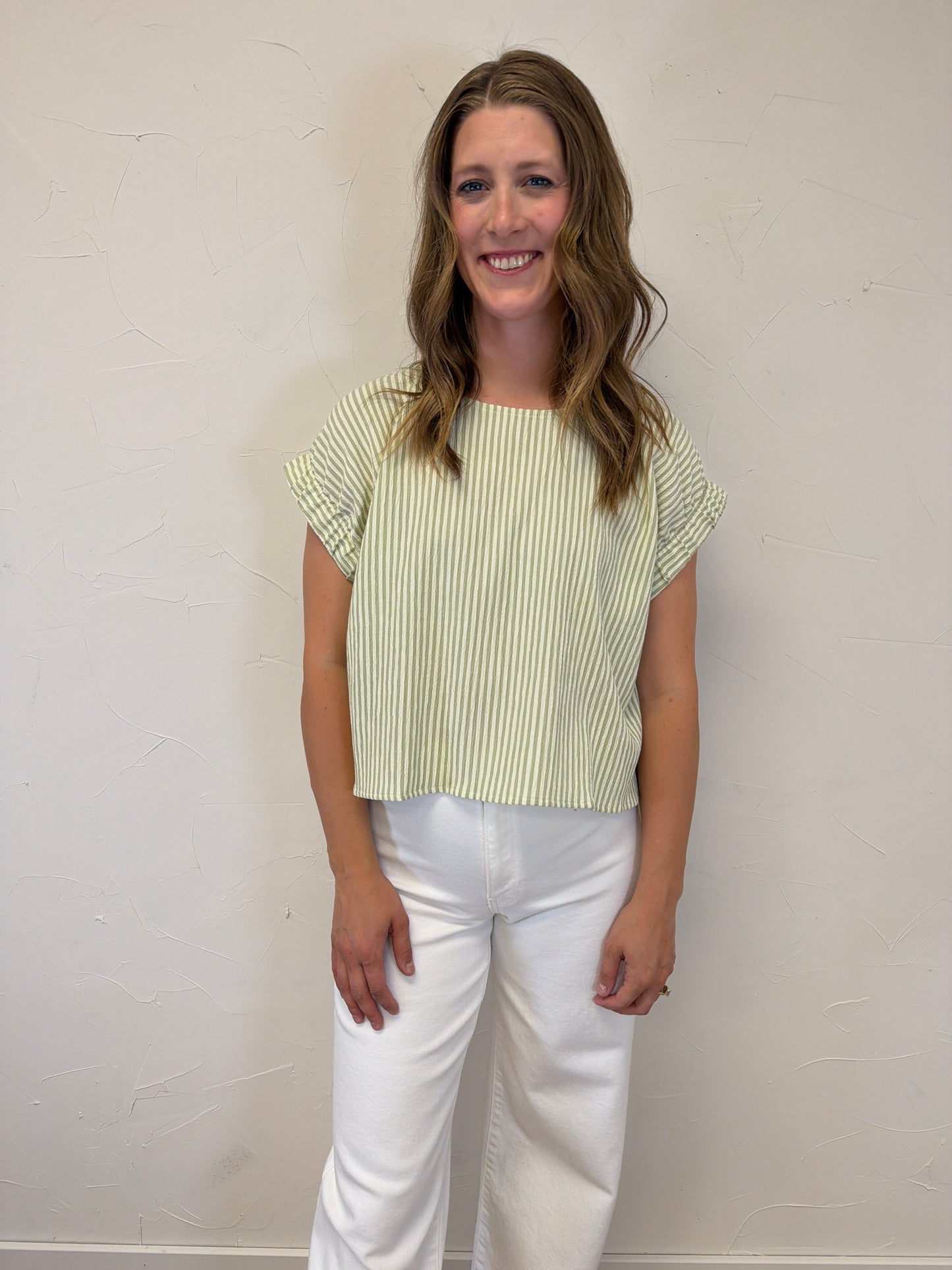 Round Neck Elastic Cap Sleeve Floral Top
