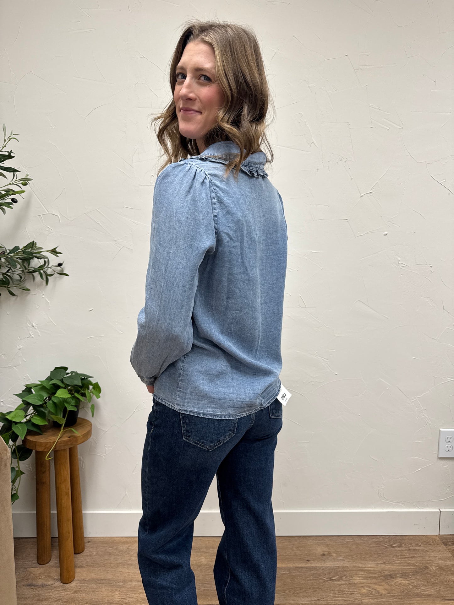 Tencel Denim Long Sleeve Button Down Shirt