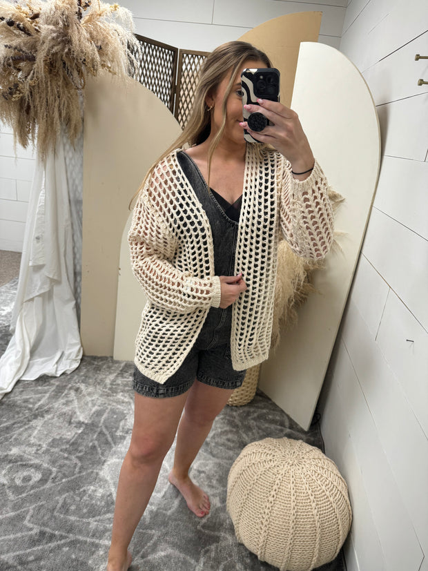 Net Crochet Open Front Cardigan