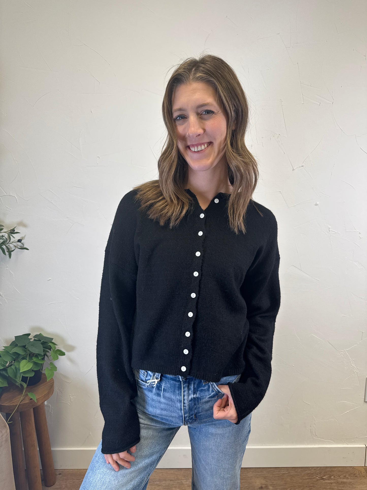 Rolled Collar Button Down Cardigan