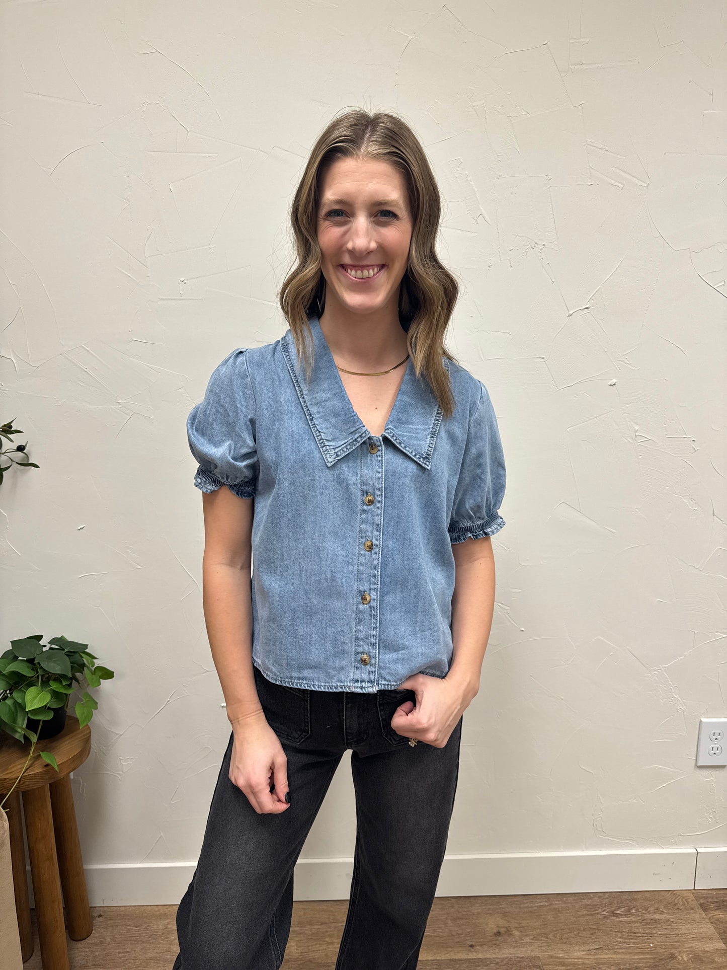 Denim Button-Up Blouse