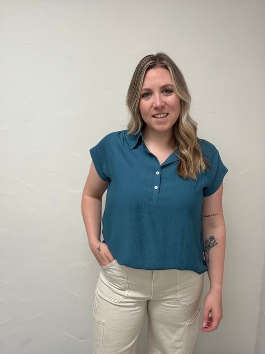 Collared Half Button Short Sleeve