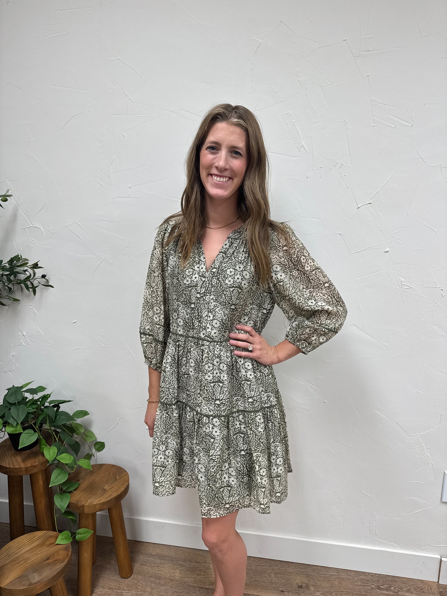 Sheer Sleeve Printed Dress