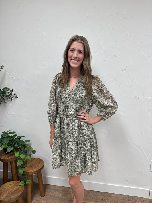 Sheer Sleeve Printed Dress