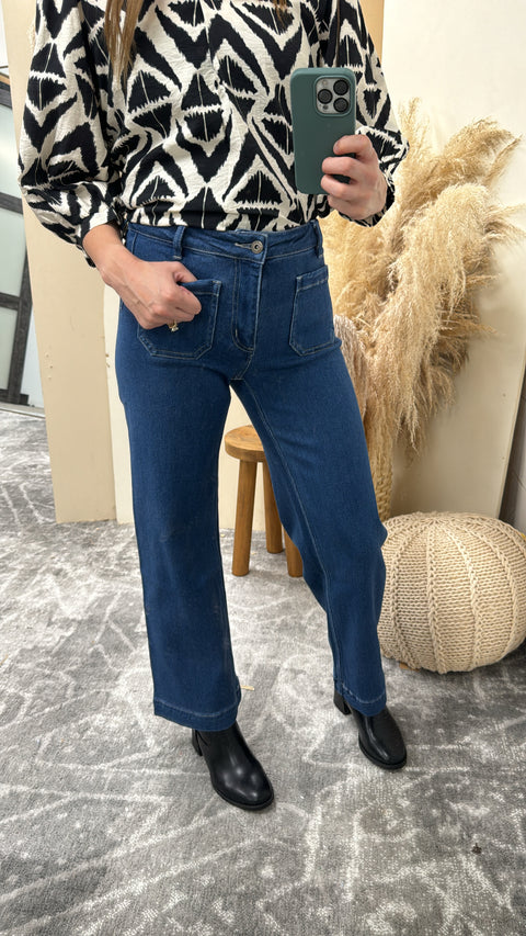 Patch Pocket Wide Jeans