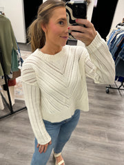 Round Neck Pointelle Knit Sweater