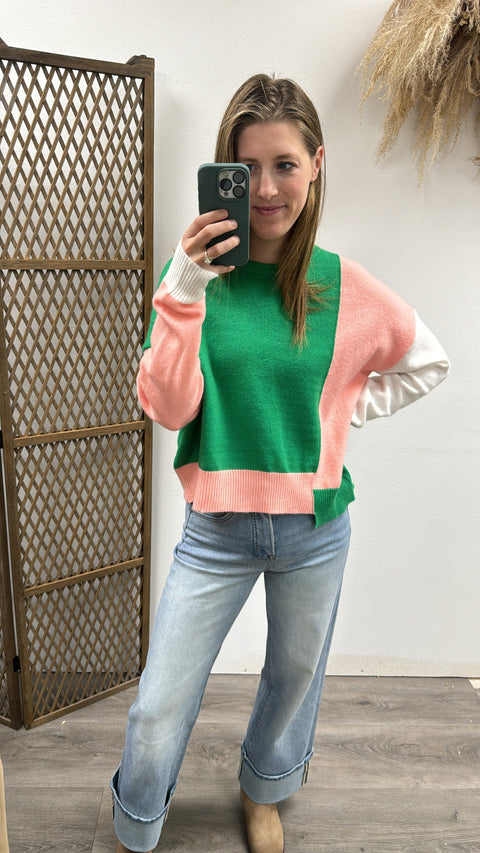 Color Block Loose Fit Sweater Top