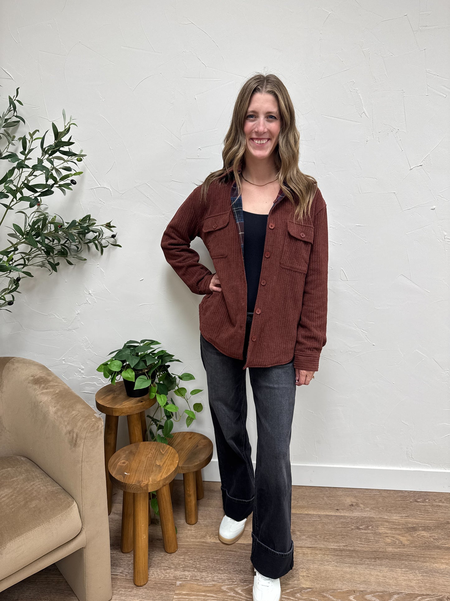 Collared Check Pocket Button Down Cardigan